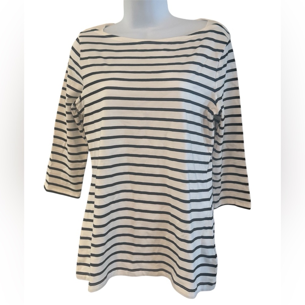 Merona Striped Long Sleeve Boat Neck Top - Navy and White - Picture 2 of 8